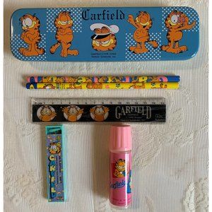 Vintage Garfield School Supplies-Pencils, Ruler, Glue, Lead & Pencil Box 1978